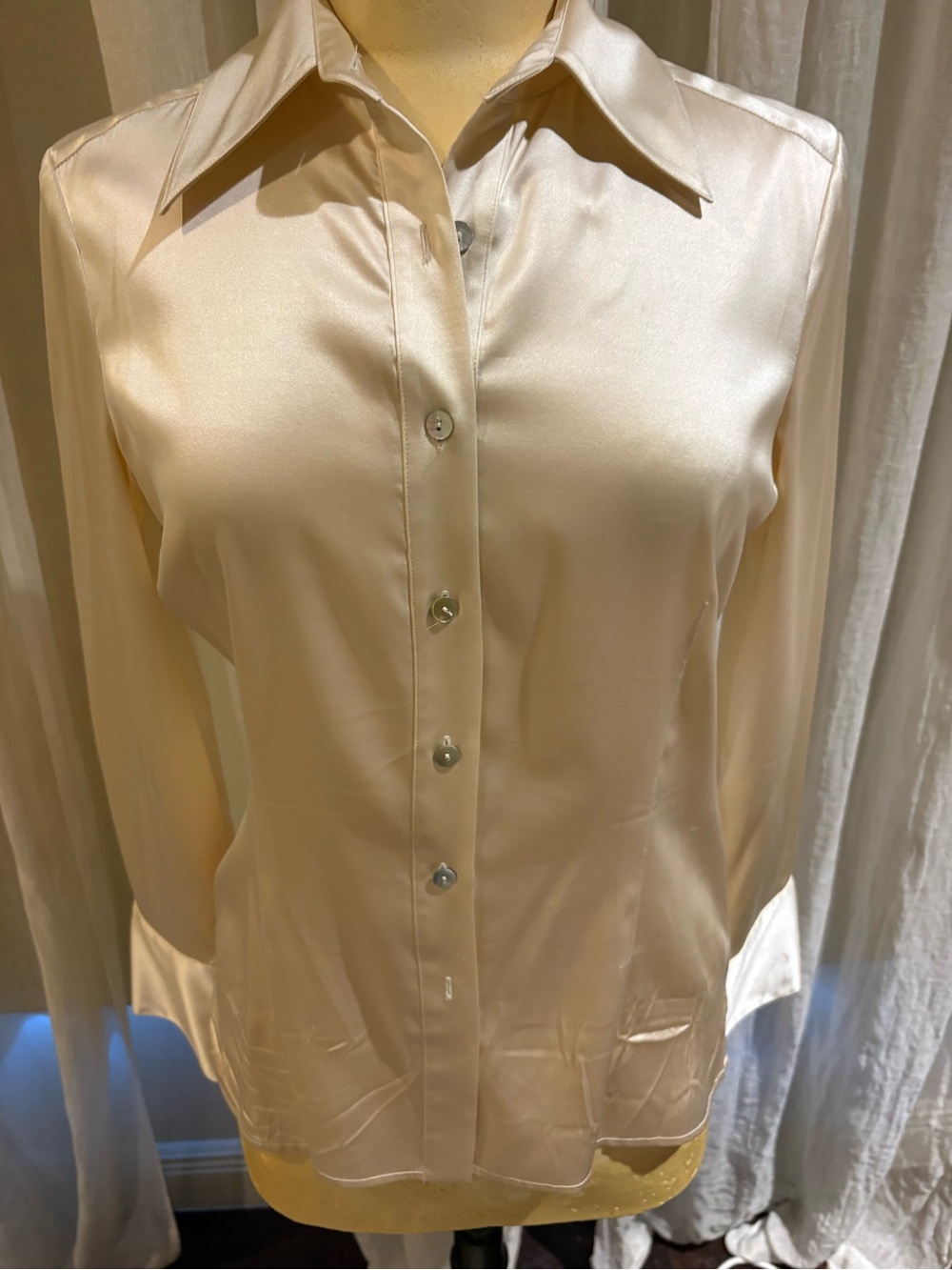 bebe Silk Button-Down Blouse in Soft Ivory